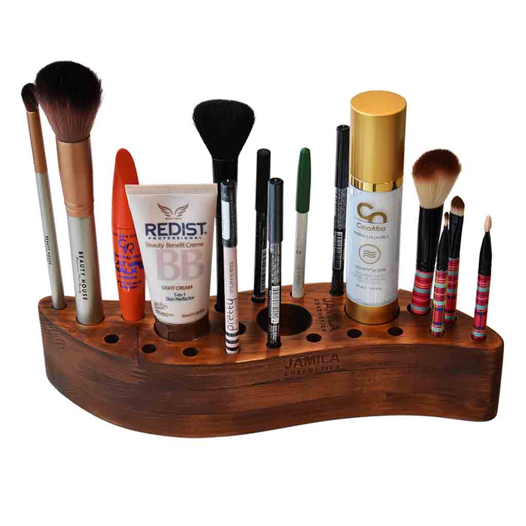 Wooden organizer for cosmetics and skincare products